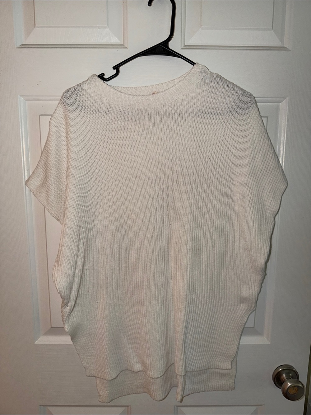 SHEWIN Cream Ribbed Short-Sleeve Crewneck Top
